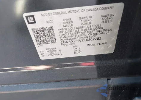 2020 Chevrolet Equinox Fwd Ls from USA, damaged, VIN 2GNAXHEV2L6202781